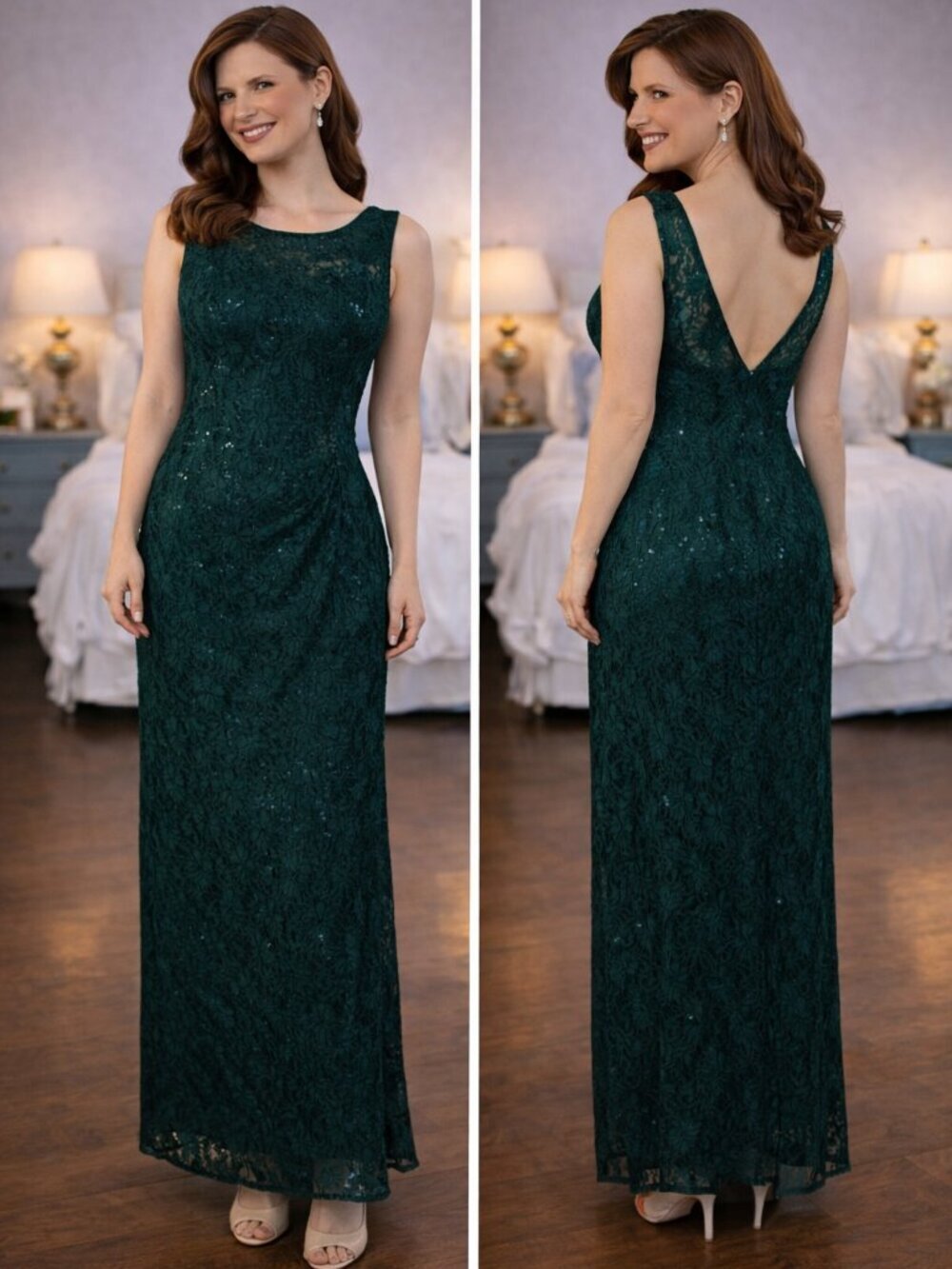 NWT Connected Apparel Green Lace Sequin Formal Gown $99